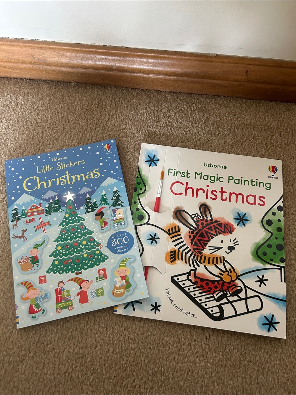 Usborne Christmas Kids Sticker & Magic Painting Activity Books - Blue & White